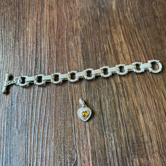JUDITH RIPKA STERLING SILVER BRACELET w CITRINE HEART ENHANCER CHARM 7.5" Estate - Picture 13 of 16